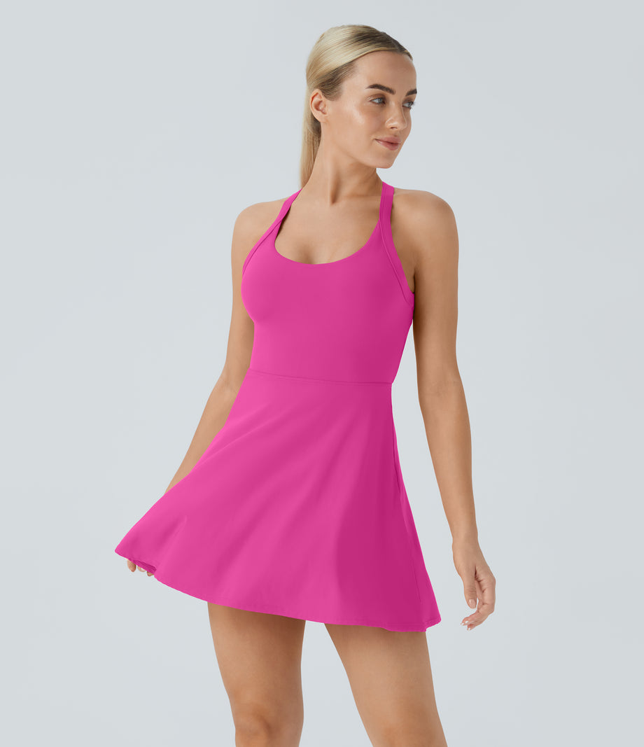 Backless Twisted Active Dress - Fuchsia Fedora