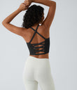 Crisscross Backless Built-in Bra Cropped Running Tank Top A-D Cups - Black