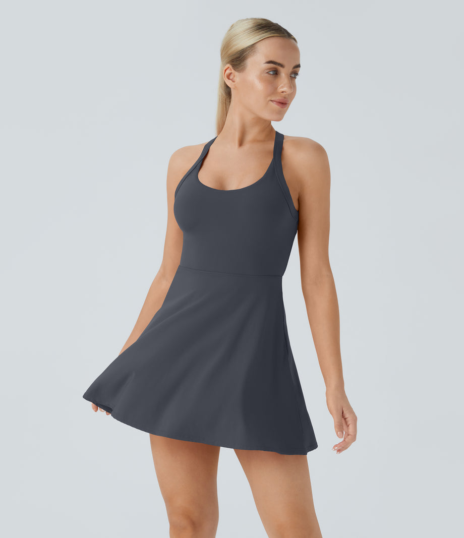 Backless Twisted Active Dress - Fog Grey Blue