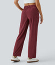 Mid Rise Zipper Pocket Corduroy Casual Pants - Pomegranate