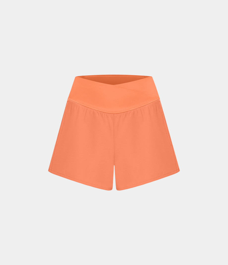Breezeful™ High Waisted Crossover Pocket 2-in-1 Quick Dry Yoga Shorts 4" - Flamingo