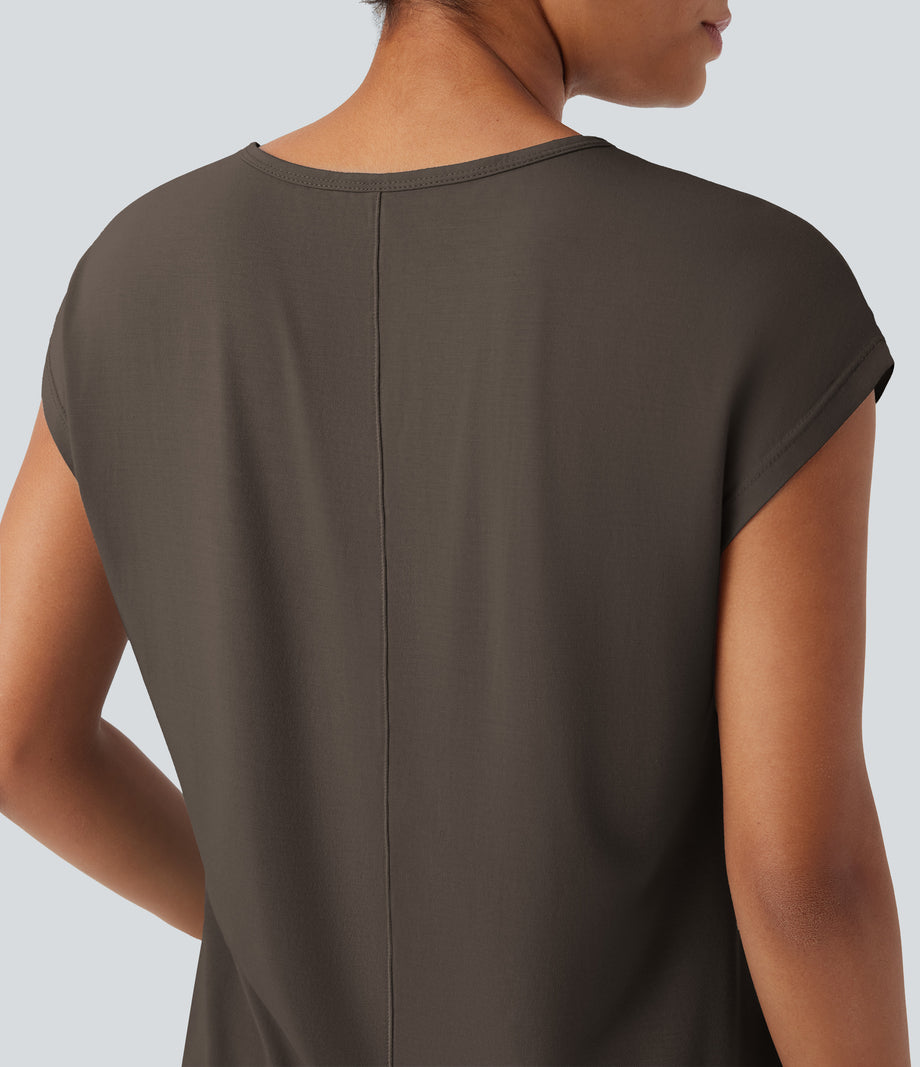 V Neck Short Sleeve Casual T-Shirt - Wren