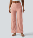 High Waisted Straight Leg Casual Linen-Feel Pants with Pockets - Terra Blush