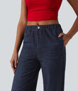 Mid Rise Denim Print French Terry Casual Sweatpants Jeans with Pockets - Pageant Indigo Denim