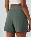 DayStretch High Waisted Work Baggy Shorts 4'' with Pockets - Deep Aquamarine