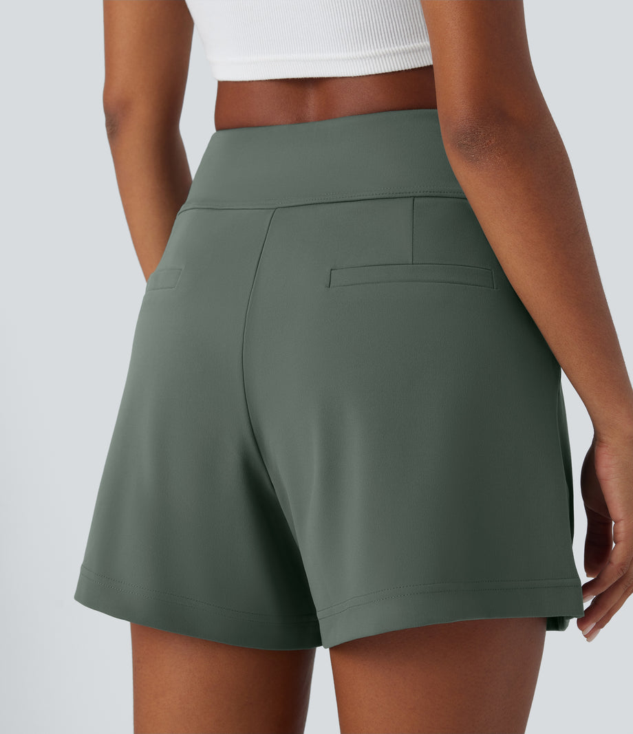 DayStretch High Waisted Work Baggy Shorts 4'' with Pockets - Deep Aquamarine