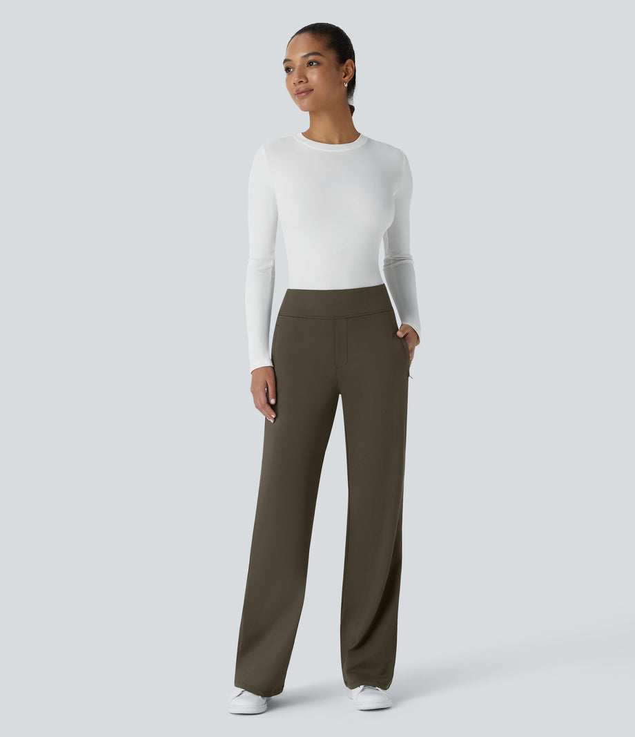 Halara Flex™ DayStretch Mid Rise Side Zipper Pocket Work Flare Pants - Forest Night