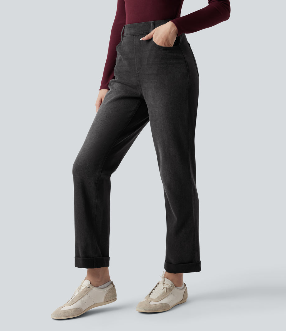 Halara Flex™ High Waisted Rolled Hem Casual Slim Jeans with Pockets - Poppy Seed Denim
