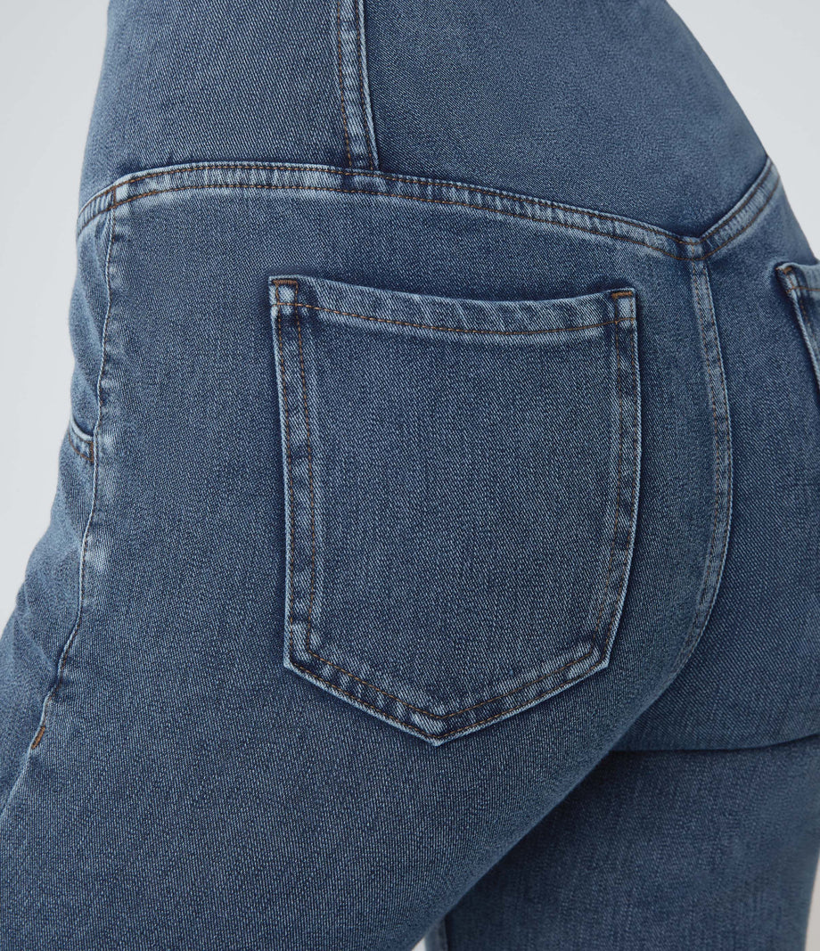 Halara Flex™ High Waisted Crossover Pocket Cool Touch Washed Casual Jeans - Nettle Blue Denim