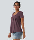 Square Neck Short Sleeve Casual Top - Plum Wine