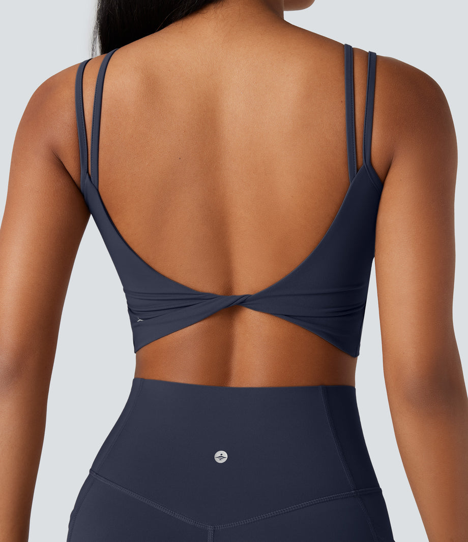 Halara UltraSculpt™ Double Straps Twisted Backless Cropped Yoga Tank Top - Mood Indigo