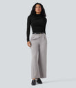 Mock-neck Long Sleeve Ruched Asymmetric Hem Thermal Casual Top - Black