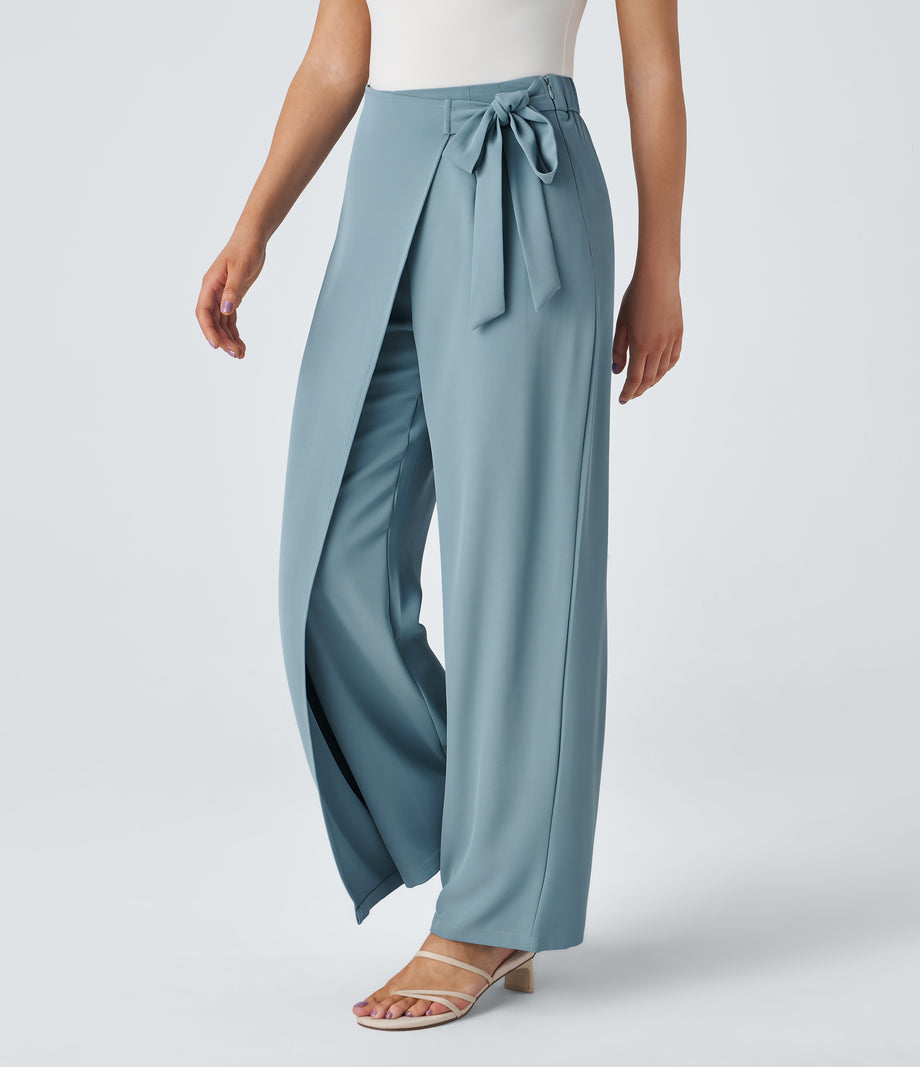 Halara Flex™ High Waisted Tie Side Wide Leg Work Pants - Forget-Me-Not