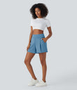 DayStretch High Waisted Work Baggy Shorts 4'' with Pockets - Light Azure
