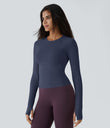 Solid Thumb Hole Yoga Sports Top - Patriot Blue