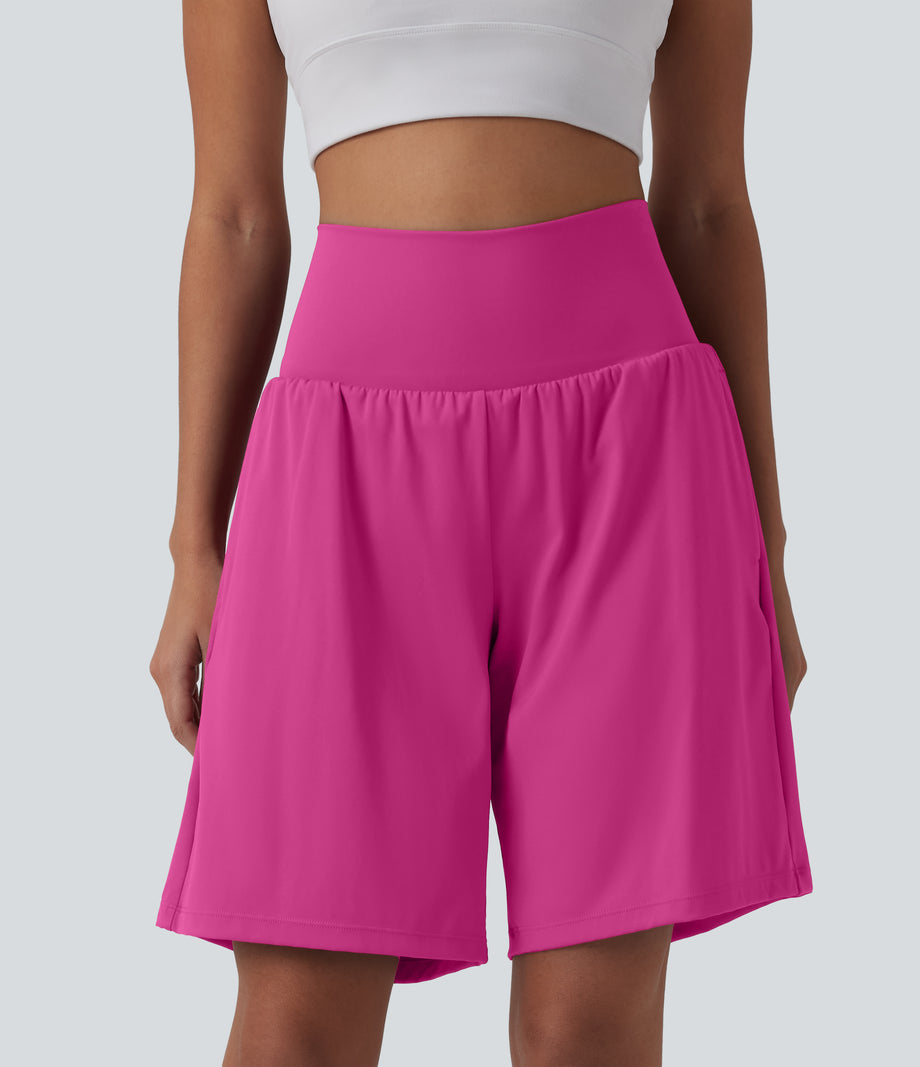 SoftlyZero™ Airy Super High Waisted 2-in-1 Cool Touch Yoga Shorts 9" with Pockets - Fuchsia Fedora