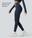 Halara Ultrasculpt™ Heat High Waisted Tummy Control Crossover Back Fleece Running Leggings with Pockets - Blueberry