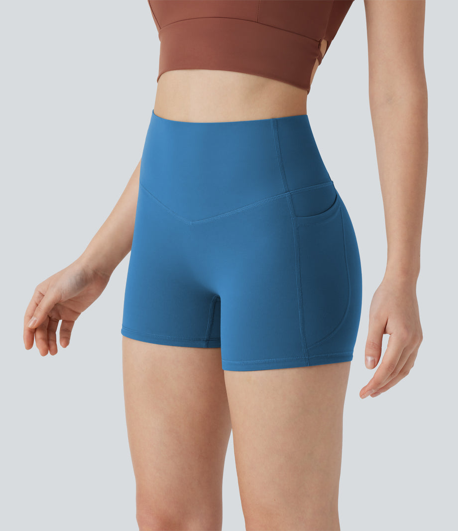 Halara UltraSculpt™ High Waisted Tummy Control Pocket Shaping Training Biker Shorts 3'' - Vallarta Blue