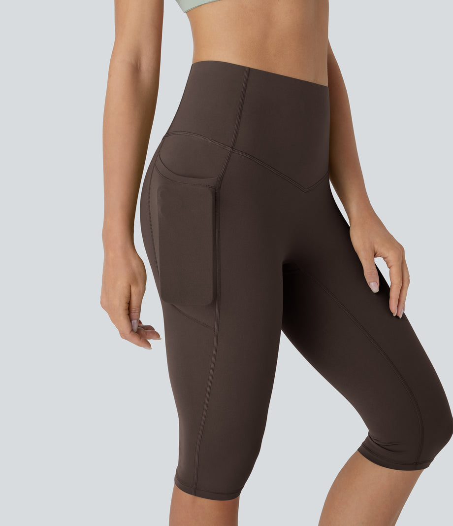 Halara UltraSculpt™ High Waisted Tummy Control Pedal Pusher Yoga Leggings with Pockets - Hot Fudge