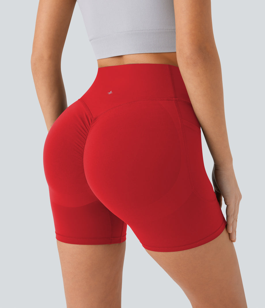 Halara UltraSculpt™ High Waisted Scrunch Butt Lifting Tummy Control Pocket Shaping Workout Biker Shorts 5'' - Aura Orange
