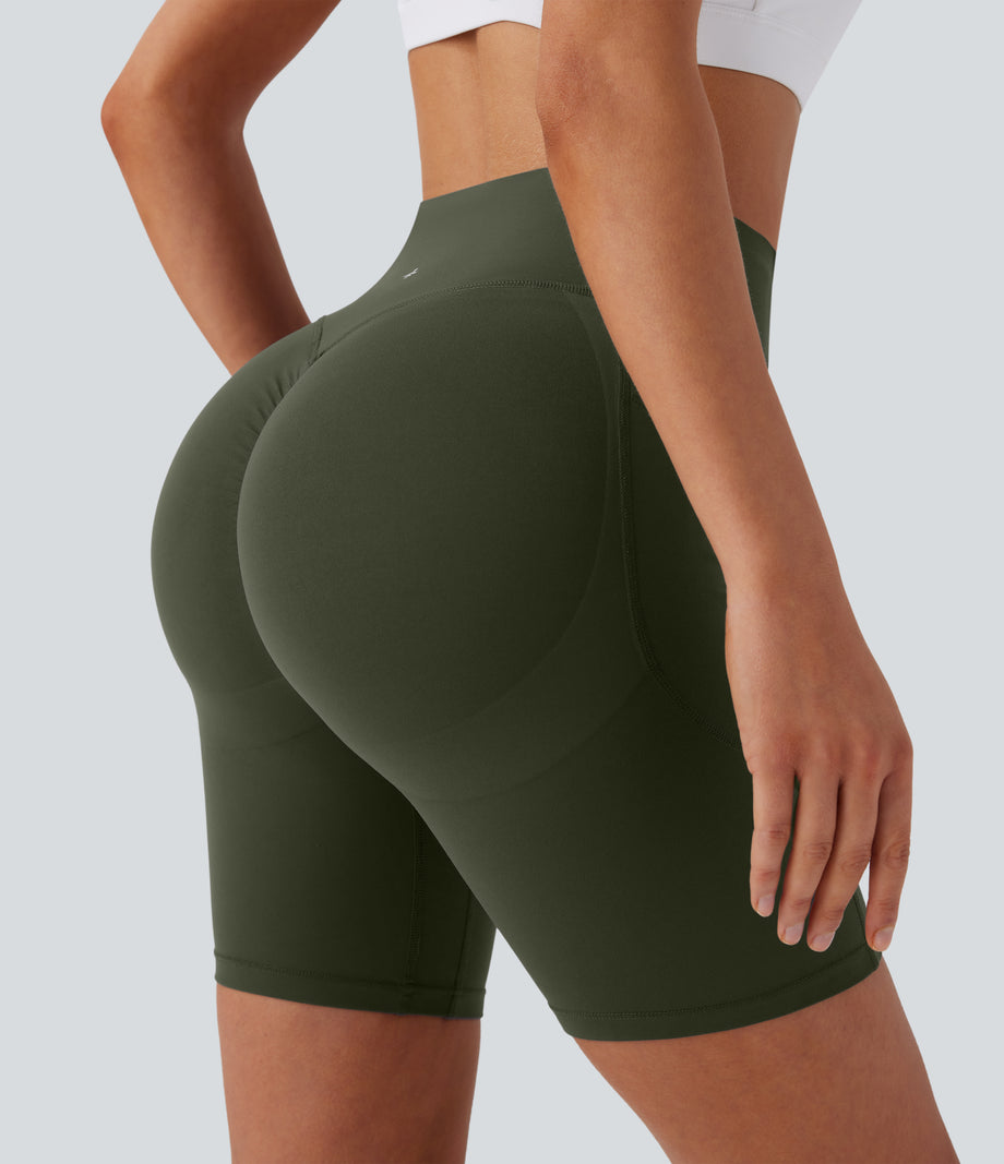 Halara UltraSculpt™ High Waisted Scrunch Butt Lifting Tummy Control Side Pocket Shaping Workout Biker Shorts 7'' - Deep Woodland Green