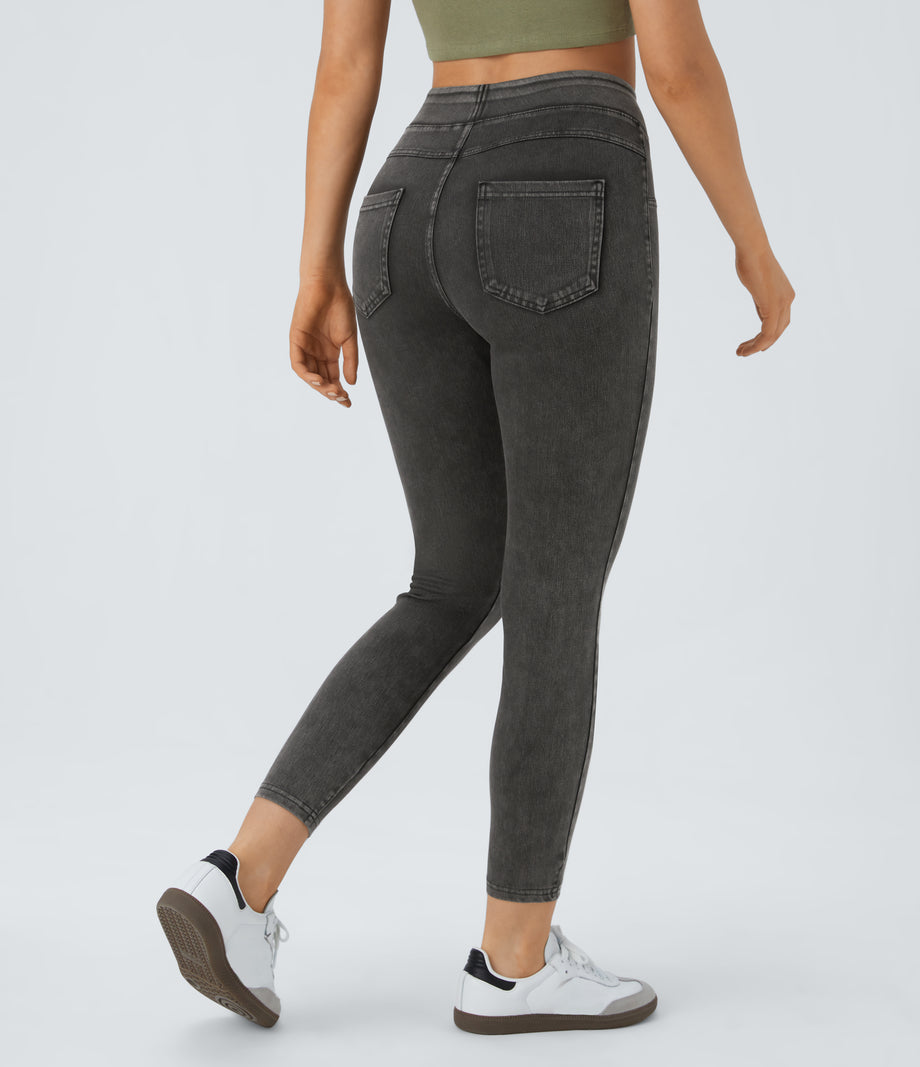 Halara Flex™ High Waisted Pocket Denim Casual Leggings - Hemp Rope Black Denim