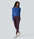 Solid Thumb Hole Yoga Sports Top - Nebulas Blue
