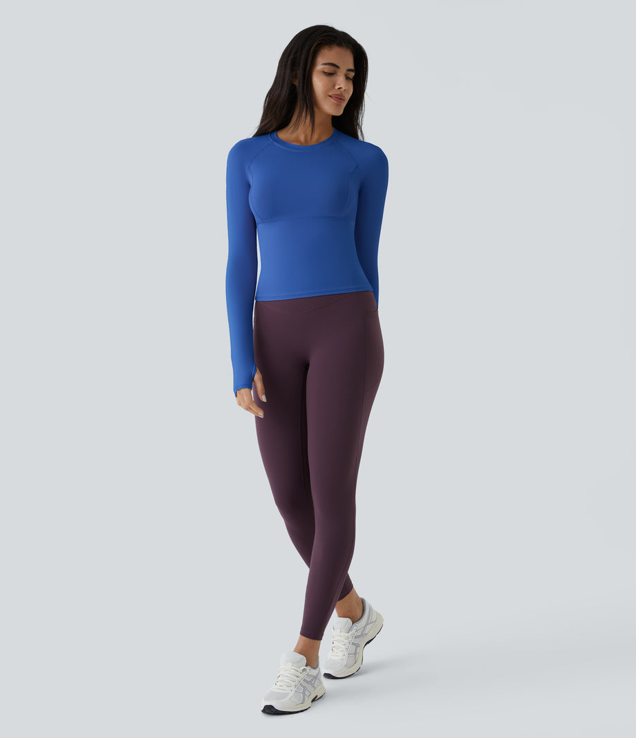 Solid Thumb Hole Yoga Sports Top - Nebulas Blue