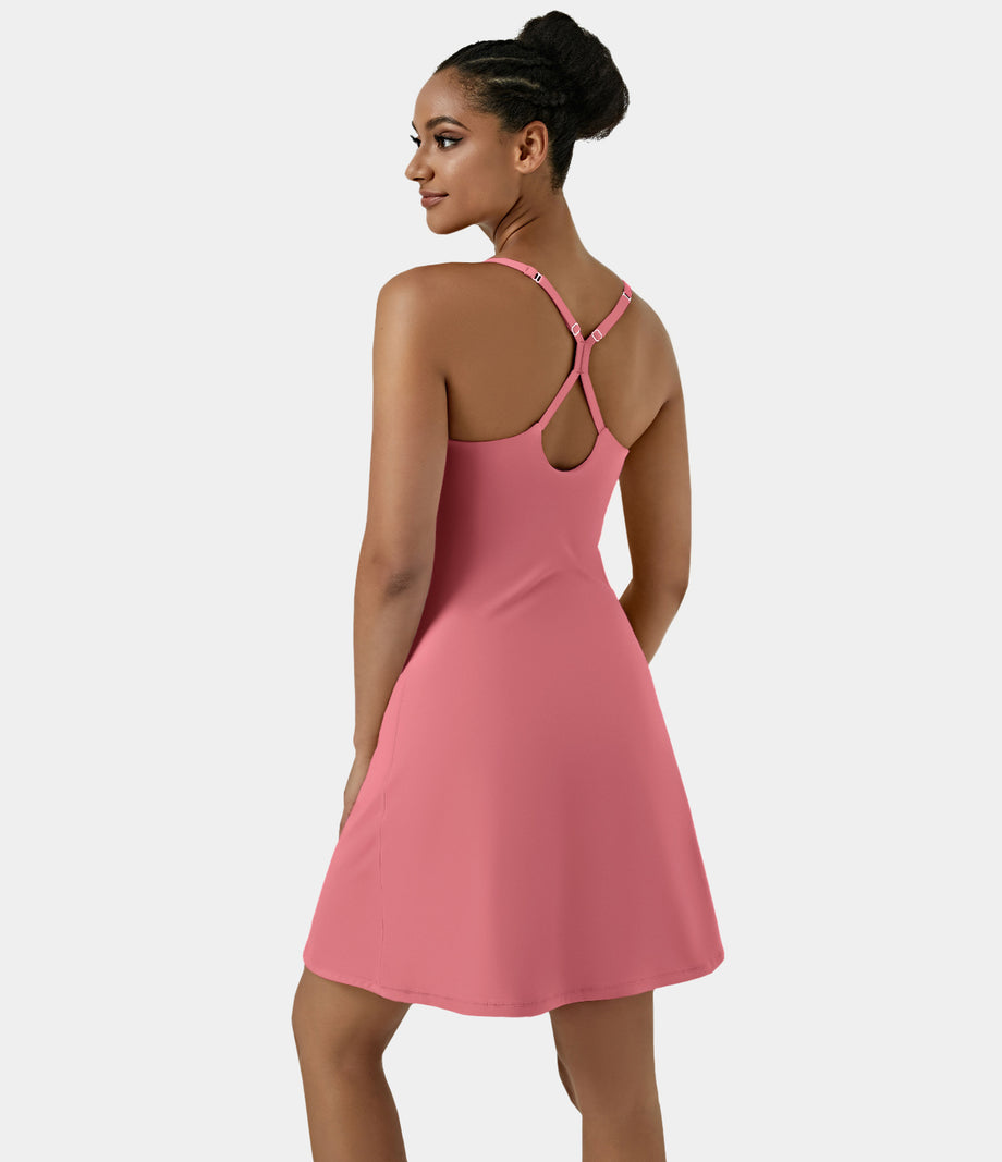 SoftlyZero™ Airy Cut Out 2-in-1 Pocket Cool Touch Longer Active Dress-UPF50+ - Desert Rose