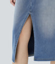 Halara Flex™ High Waisted Pockets Bodycon Washed Denim Casual Midi Skirt - Frost Blue Denim