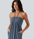 Halter Tie Back Maxi Dress with Pockets - Mountain Spring