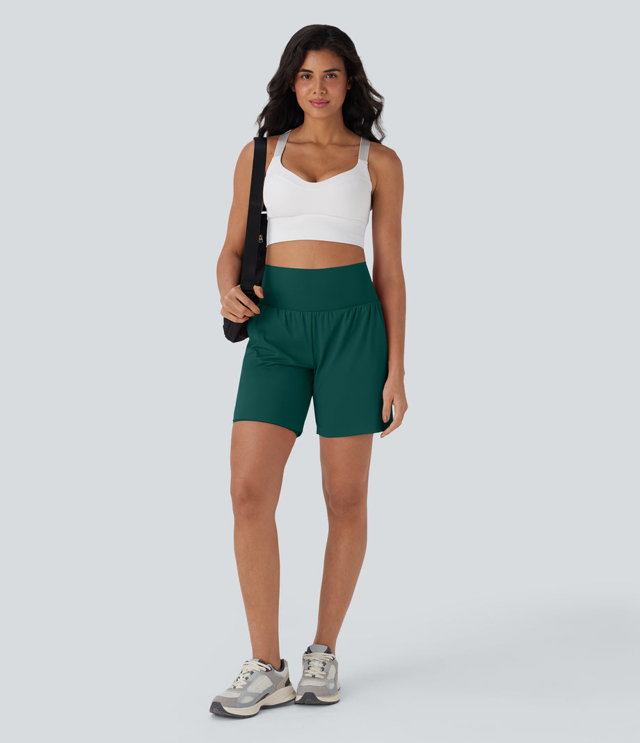 SoftlyZero™ Airy Super High Waisted 2-in-1 Cool Touch Yoga Shorts 7" with Pockets - Forest Biome