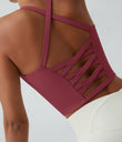 Crisscross Backless Built-in Bra Cropped Running Tank Top A-D Cups - Dry Rose