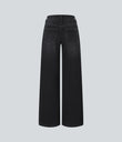 Halara Flex™ Low Rise Zipper Pockets Washed Baggy Wide Leg Casual Jeans - Deep Ink Black Denim