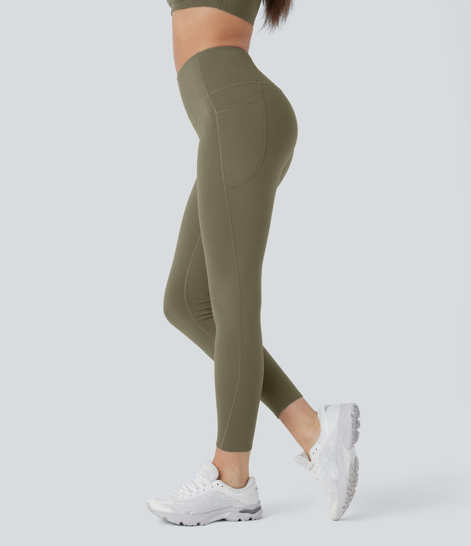 SoftlyZero™ Plush Thermal High Waisted Tummy Control Pocket Workout Leggings - Deep Sage