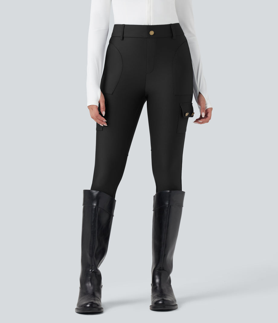 High Waisted Sheen 7/8 Leggings with Pockets - Black
