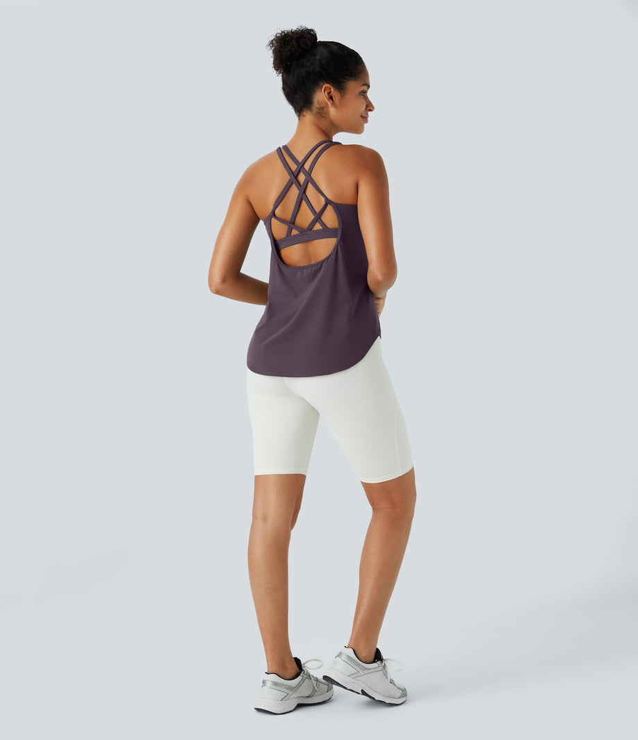 Halara UltraSculpt™ Round Neck Curved Hem Workout Tank Top - Night's Purple