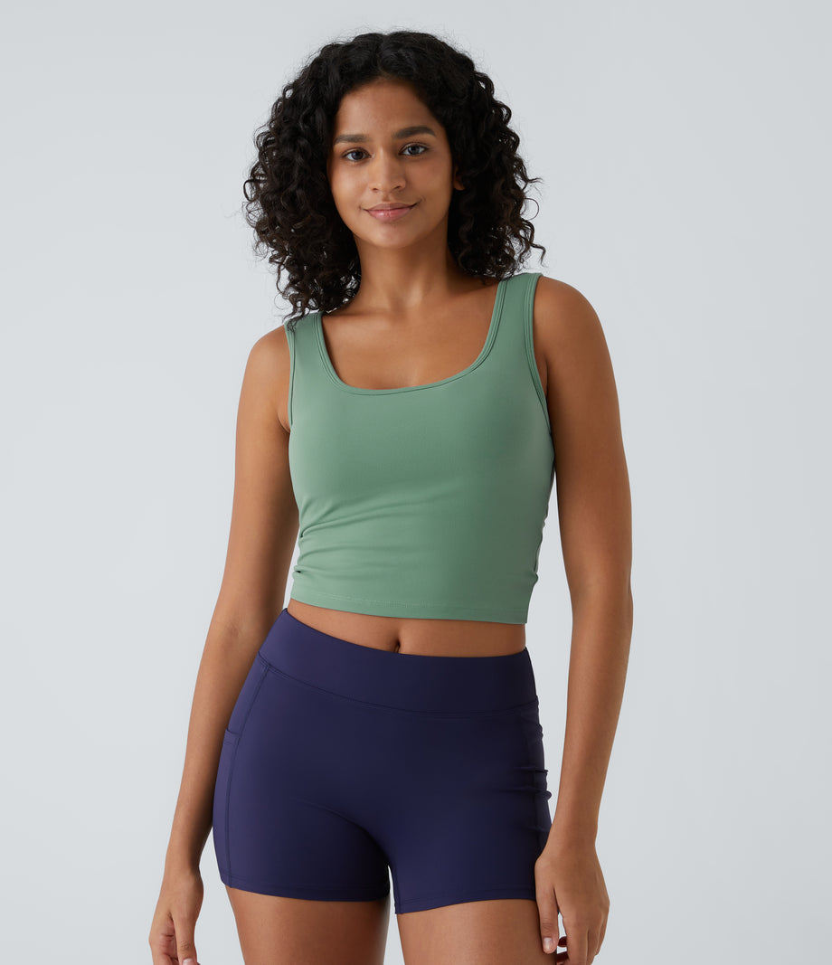 U Neck Crossover Barre Ballet Dance Tank Top A-D Cups - Hedge Green