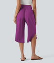 Breezeful™ High Waisted Tummy Control Hem Quick Dry Capri Pants with Pockets - Purple Wine