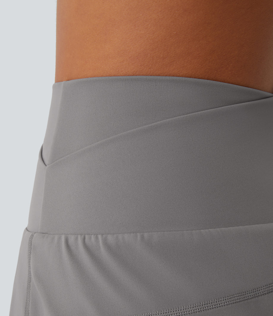High Waisted Crossover Pocket 2-in-1 Casual Shorts - Steeple Gray