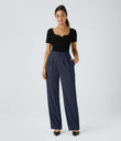 Halara Flex™ High Waisted Zipper Pocket Shirred Straight Leg Work Pants - Black Iris