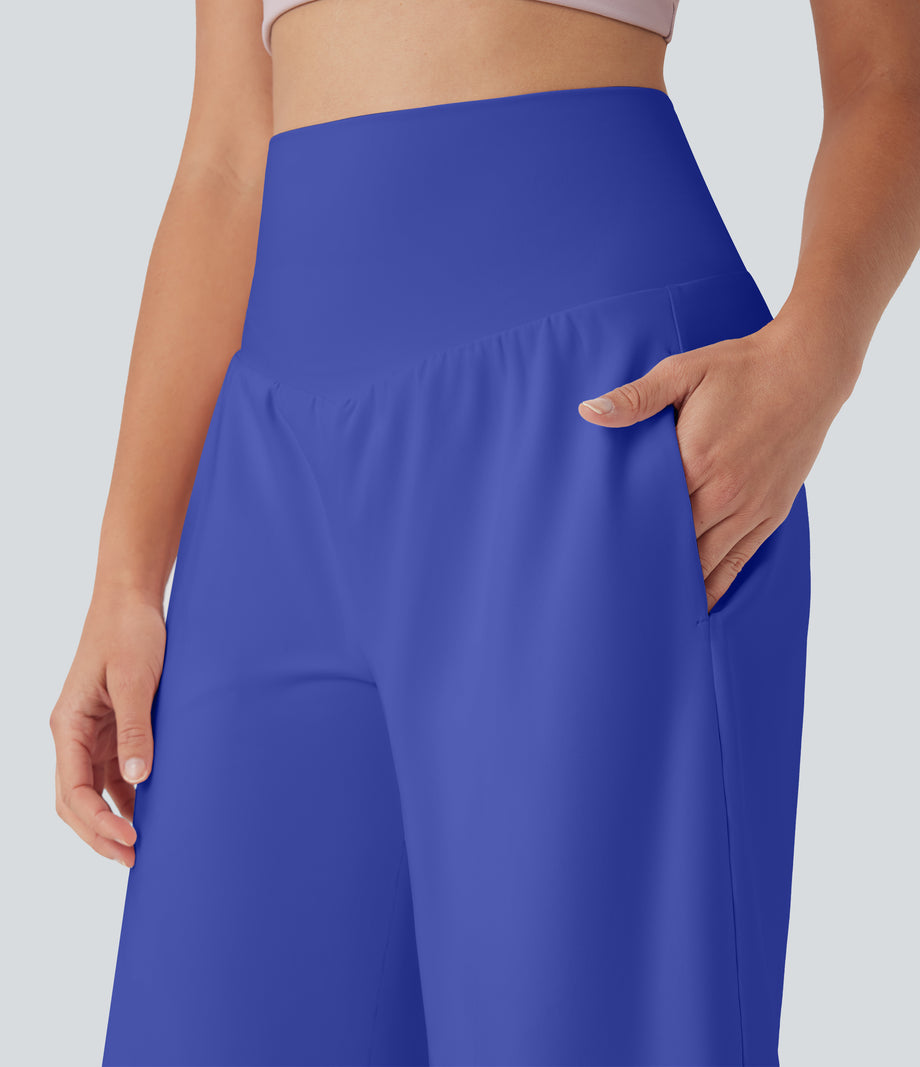 SoftlyZero™ Airy High Waisted Pockets Cool Touch Yoga Bermuda Shorts - Aster Blue