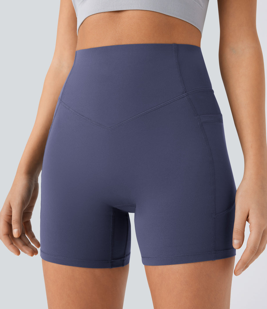 Halara UltraSculpt™ High Waisted Scrunch Butt Lifting Tummy Control Pocket Shaping Workout Biker Shorts 5'' - Mood Indigo