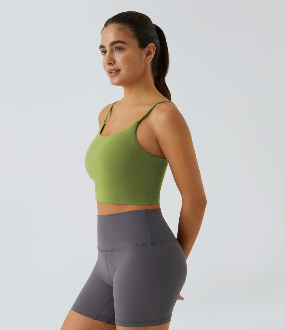 Basic Padded Workout Cropped Low Support Tank Top A-D Cups - Peridot