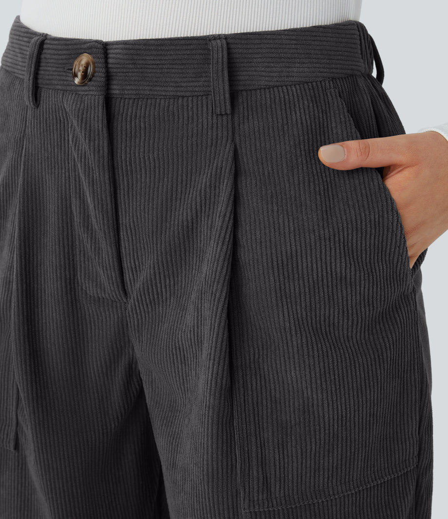 Mid Rise Zipper Pockets Corduroy Casual Joggers - Phantom