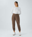Mid Rise Zipper Pockets Corduroy Casual Joggers - Acorn