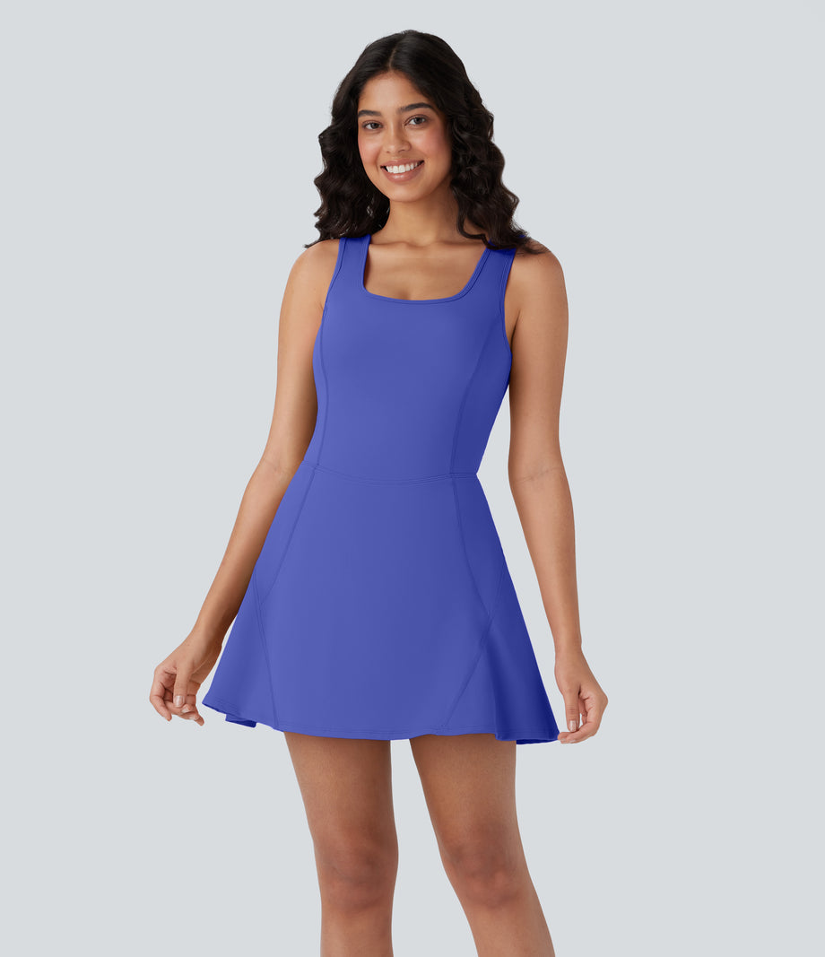 SoftlyZero™ Airy U Neck 2-in-1 Pocket Mini Cool Touch Dance Active Dress - Aster Blue