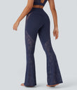SoftlyZero™ High Waisted Crossover Pocket Contrast Lace Flare Yoga Leggings - Peacoat