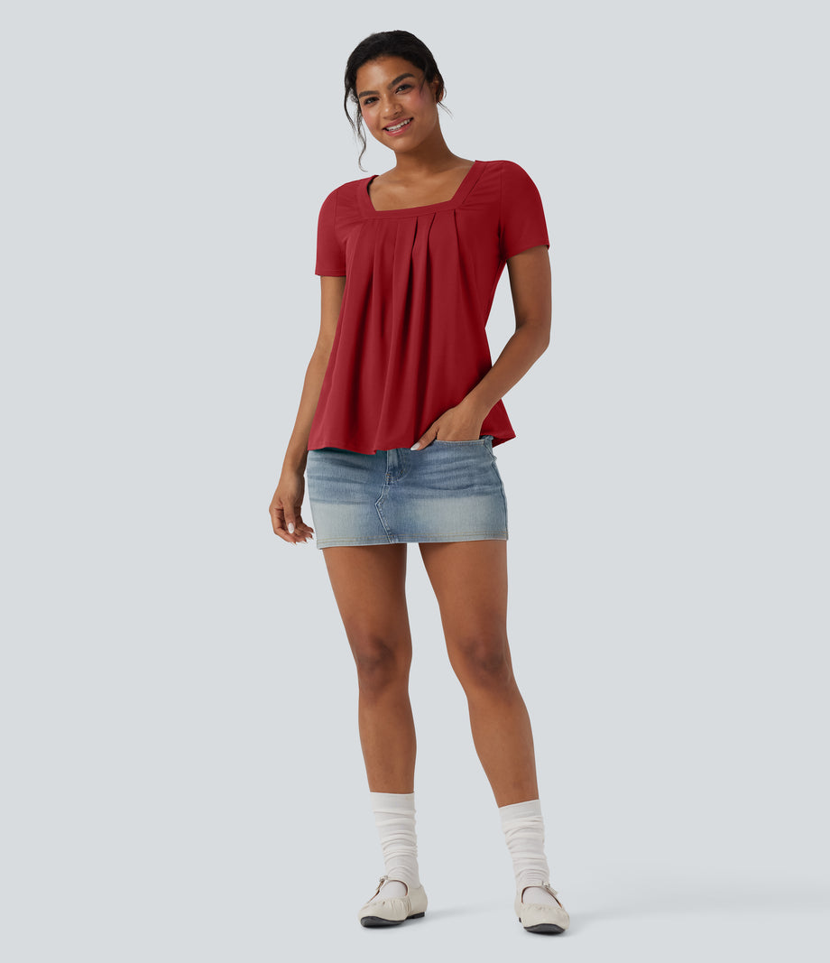 Square Neck Short Sleeve Casual Top - Emboldened