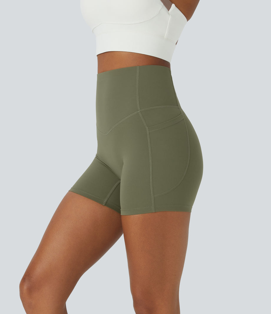 Halara UltraSculpt™ High Waisted Tummy Control Side Pocket Shaping Training Biker Shorts 5'' - Grass Grey Green